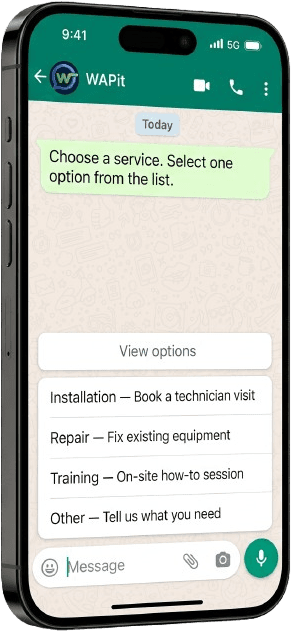 WhatsApp list menu of services