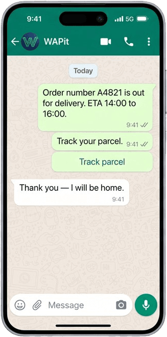 WhatsApp utility template for delivery updates